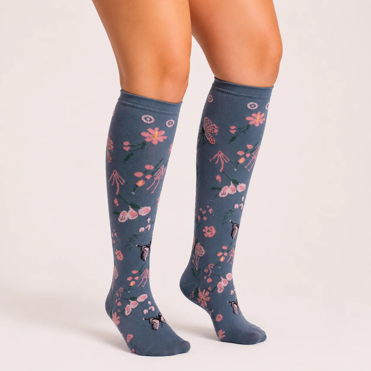 Calcetines de compresión Flores Azul Marino