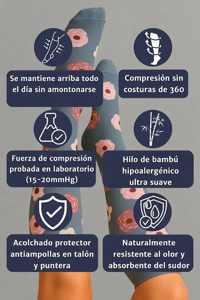 Calcetines de compresión Flores Gris — imagen del producto 4