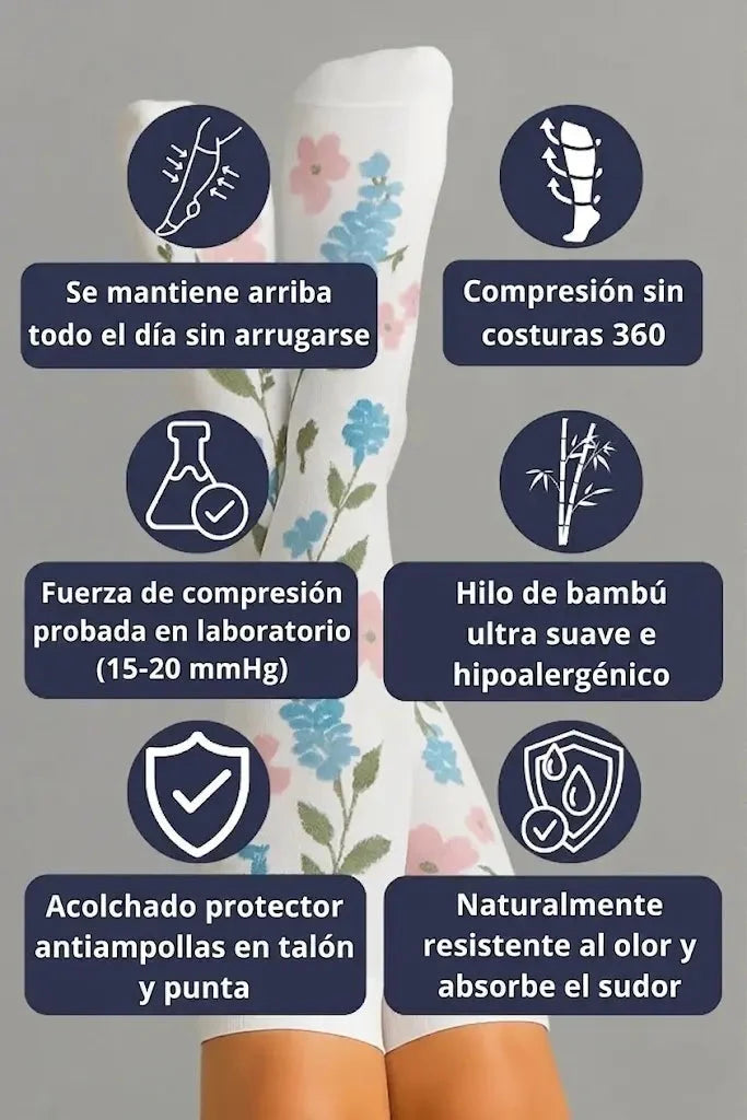 Calcetines de compresión Blancos con Flores — imagen del producto 4