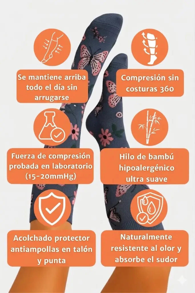 Calcetines de compresión Flores Azul Marino — imagen del producto 2